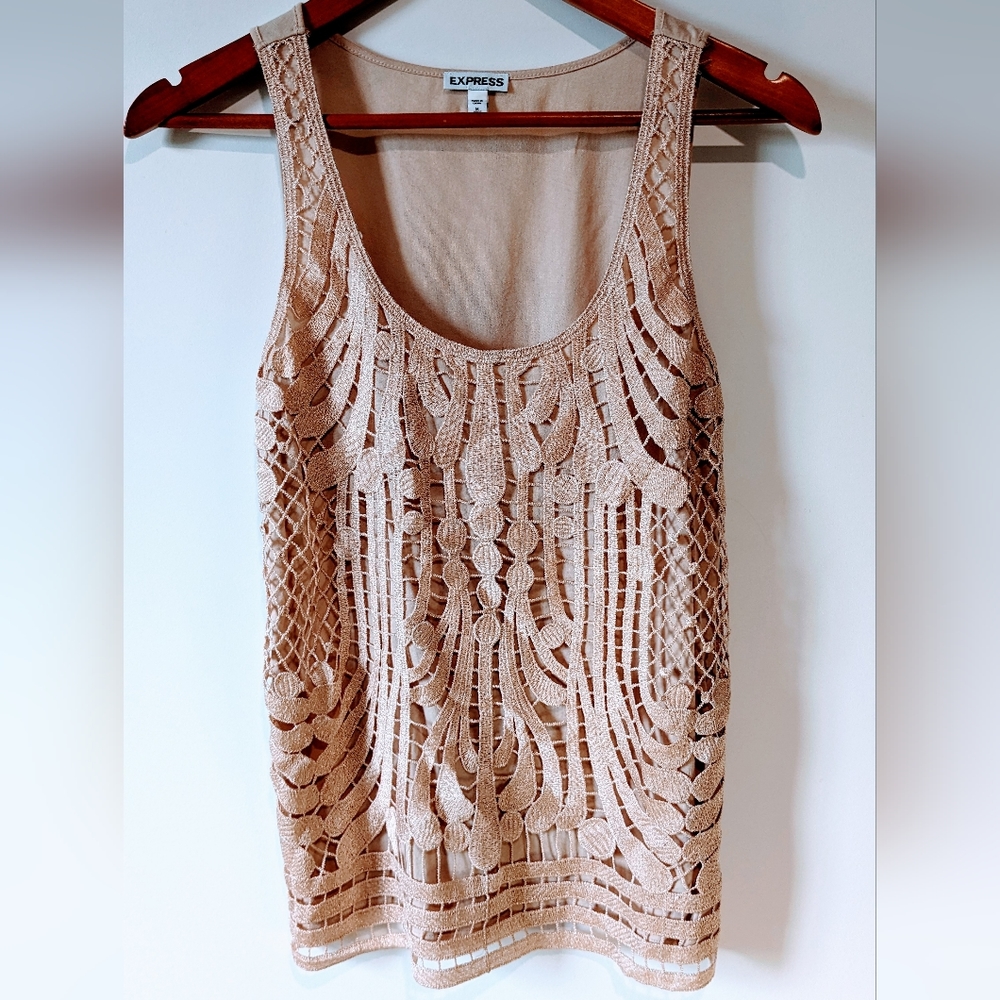 Express Metallic Rose Gold Crochet Lace Sleeveless Cami